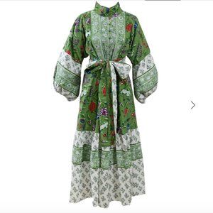 Sue Sartor Flounce Dress, Pear Green / Multi Flora